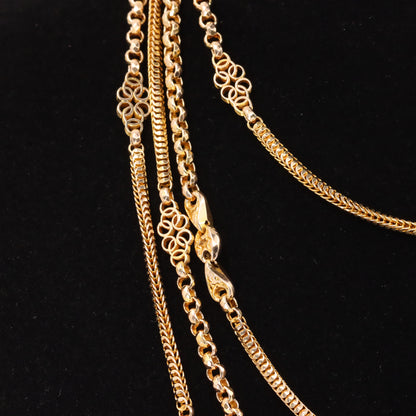 Antique 9ct Yellow Gold 64 Inch Muff Guard Chain Necklace Fancy Link Boxed Gift