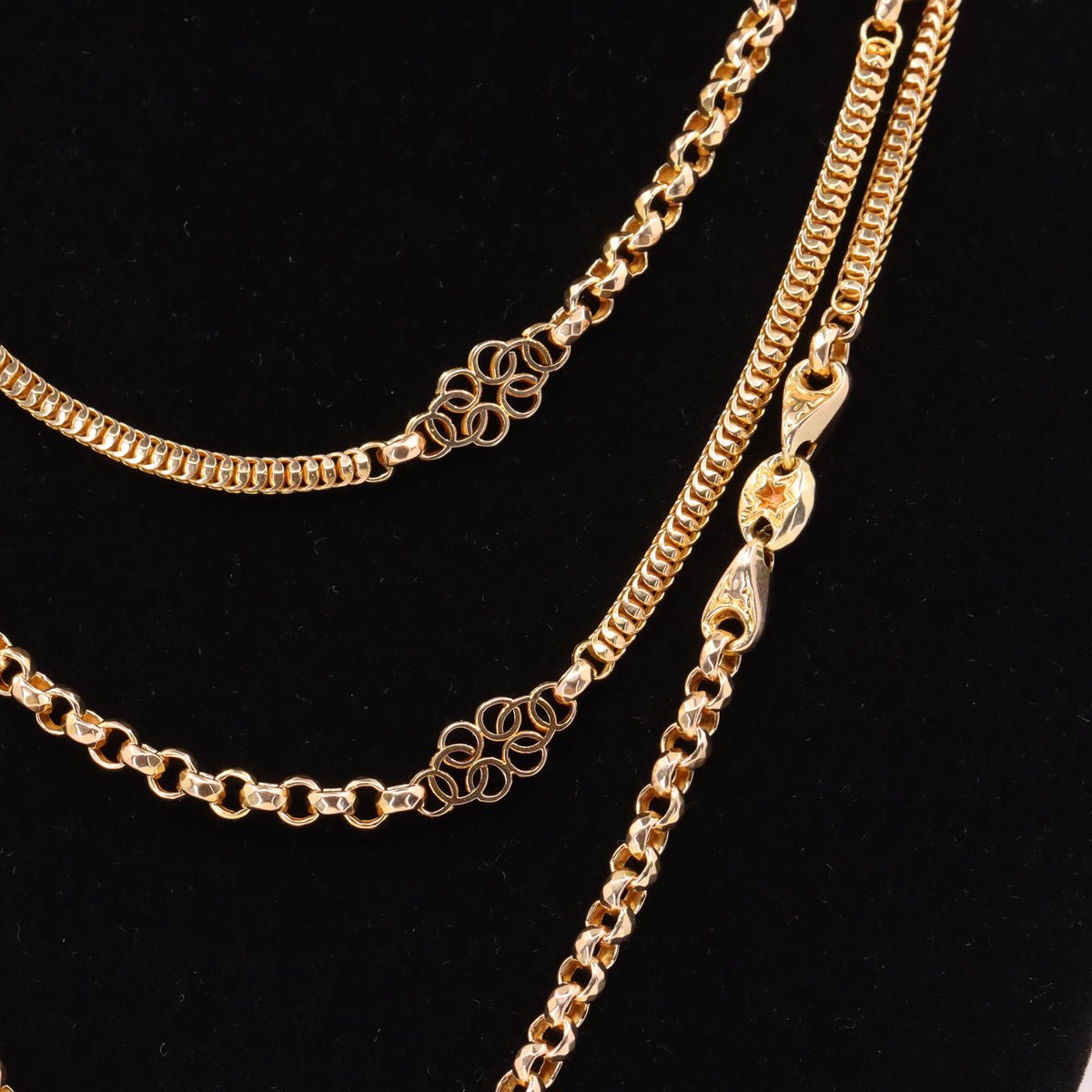 Antique 9ct Yellow Gold 64 Inch Muff Guard Chain Necklace Fancy Link Boxed Gift