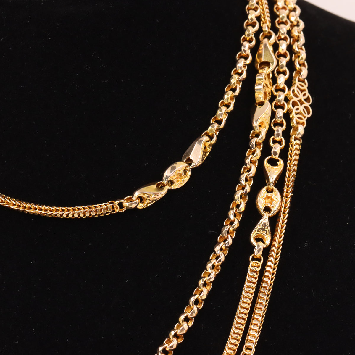 Antique 9ct Yellow Gold 64 Inch Muff Guard Chain Necklace Fancy Link Boxed Gift