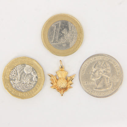 Vintage 9ct Yellow Gold Scottish Thistle Charm Pendant Flower Of Scotland Gift