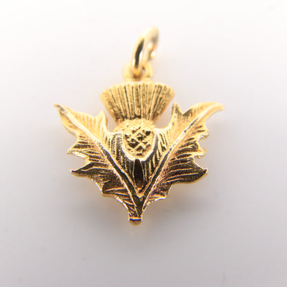 Vintage 9ct Yellow Gold Scottish Thistle Charm Pendant Flower Of Scotland Gift
