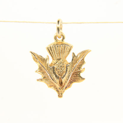Vintage 9ct Yellow Gold Scottish Thistle Charm Pendant Flower Of Scotland Gift
