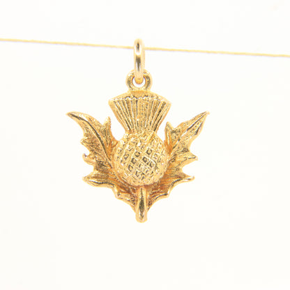 Vintage 9ct Yellow Gold Scottish Thistle Charm Pendant Flower Of Scotland Gift