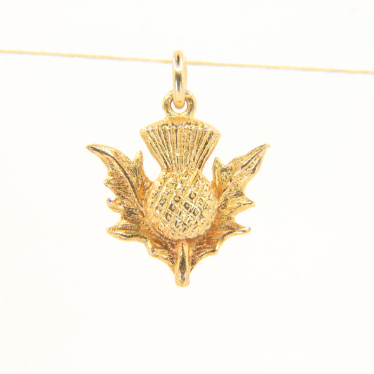 Vintage 9ct Yellow Gold Scottish Thistle Charm Pendant Flower Of Scotland Gift