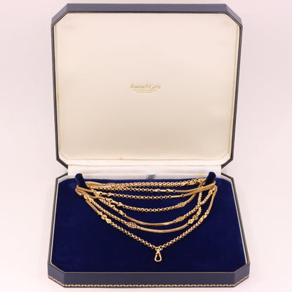Antique 9ct Yellow Gold 64 Inch Muff Guard Chain Necklace Fancy Link Boxed Gift