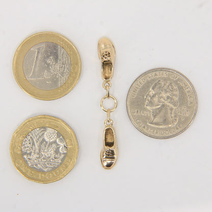 Vintage 9ct Hallmarked Yellow Gold Classic Dress Shoe Pair Charm Pendant Gift
