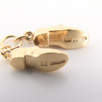 Vintage 9ct Hallmarked Yellow Gold Classic Dress Shoe Pair Charm Pendant Gift
