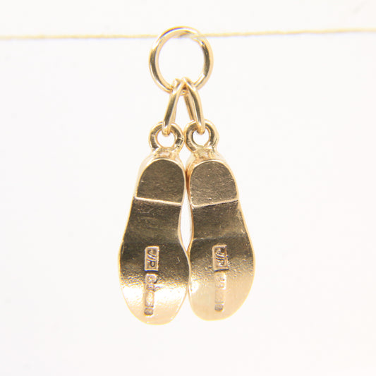 Vintage 9ct Hallmarked Yellow Gold Classic Dress Shoe Pair Charm Pendant Gift
