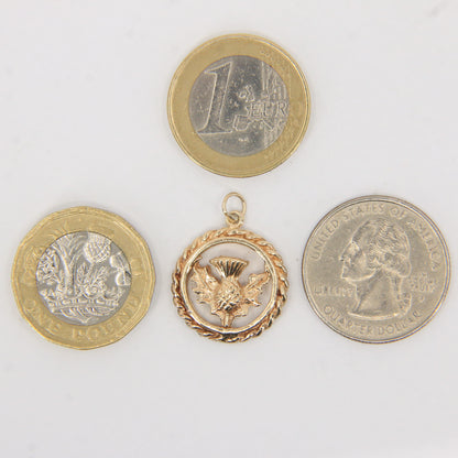 Vintage 9ct Hallmarked Yellow Gold Scottish Thistle Wreath Charm Pendant Gift