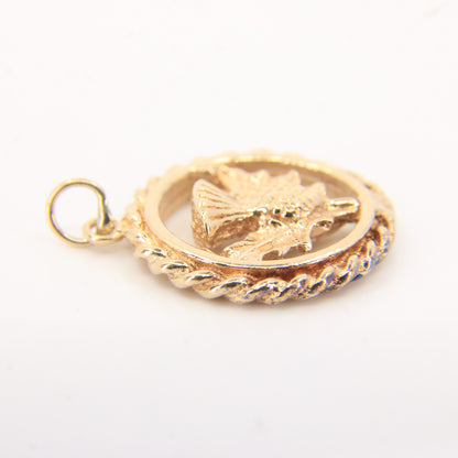 Vintage 9ct Hallmarked Yellow Gold Scottish Thistle Wreath Charm Pendant Gift