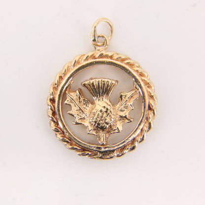 Vintage 9ct Hallmarked Yellow Gold Scottish Thistle Wreath Charm Pendant Gift