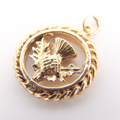 Vintage 9ct Hallmarked Yellow Gold Scottish Thistle Wreath Charm Pendant Gift