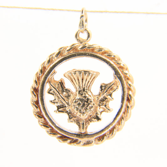 Vintage 9ct Hallmarked Yellow Gold Scottish Thistle Wreath Charm Pendant Gift