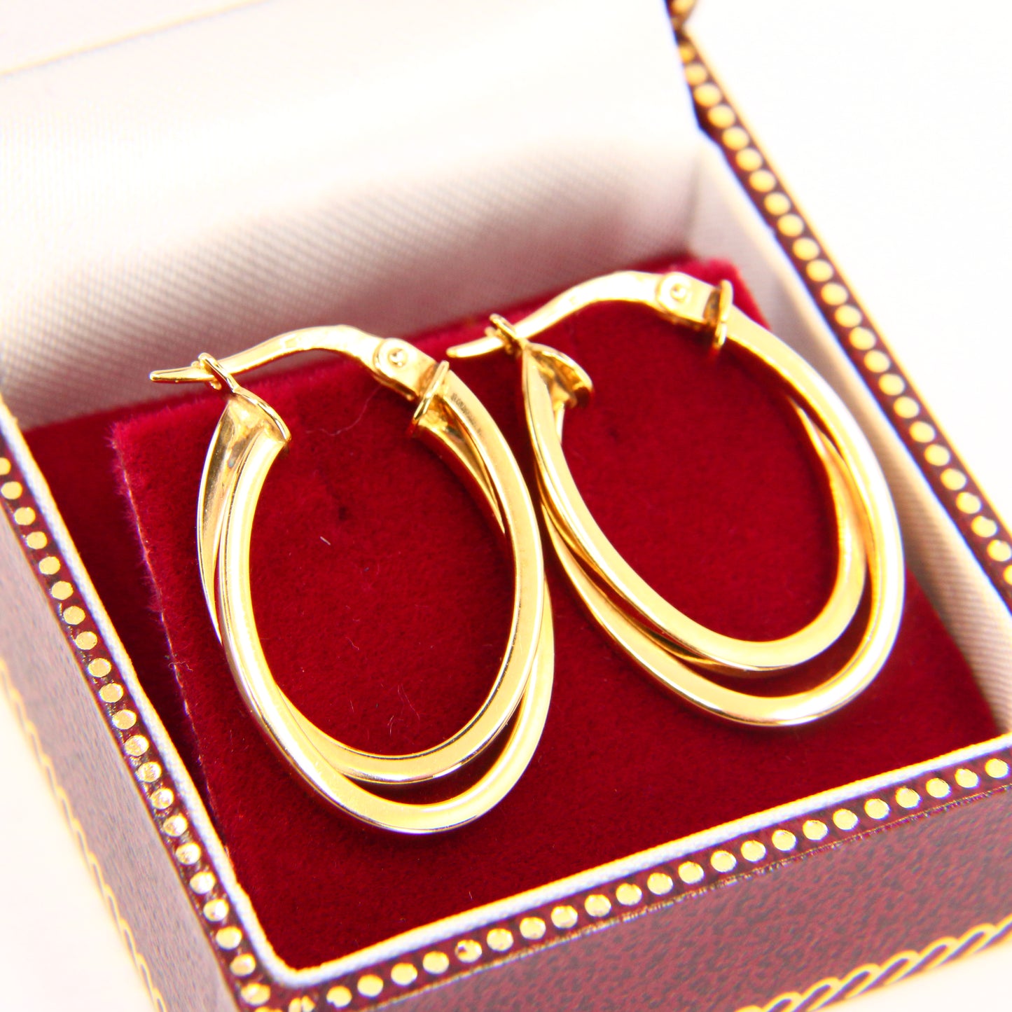 Vintage 9ct Small Duel Hoop Earrings 9 Carat Yellow Gold Boxed