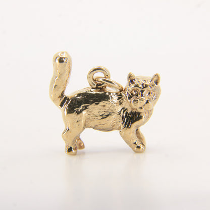 Vintage 9ct Hallmarked Cat Charm Pendant Yellow Gold Tail Up Feline Gift