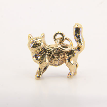 Vintage 9ct Hallmarked Cat Charm Pendant Yellow Gold Tail Up Feline Gift