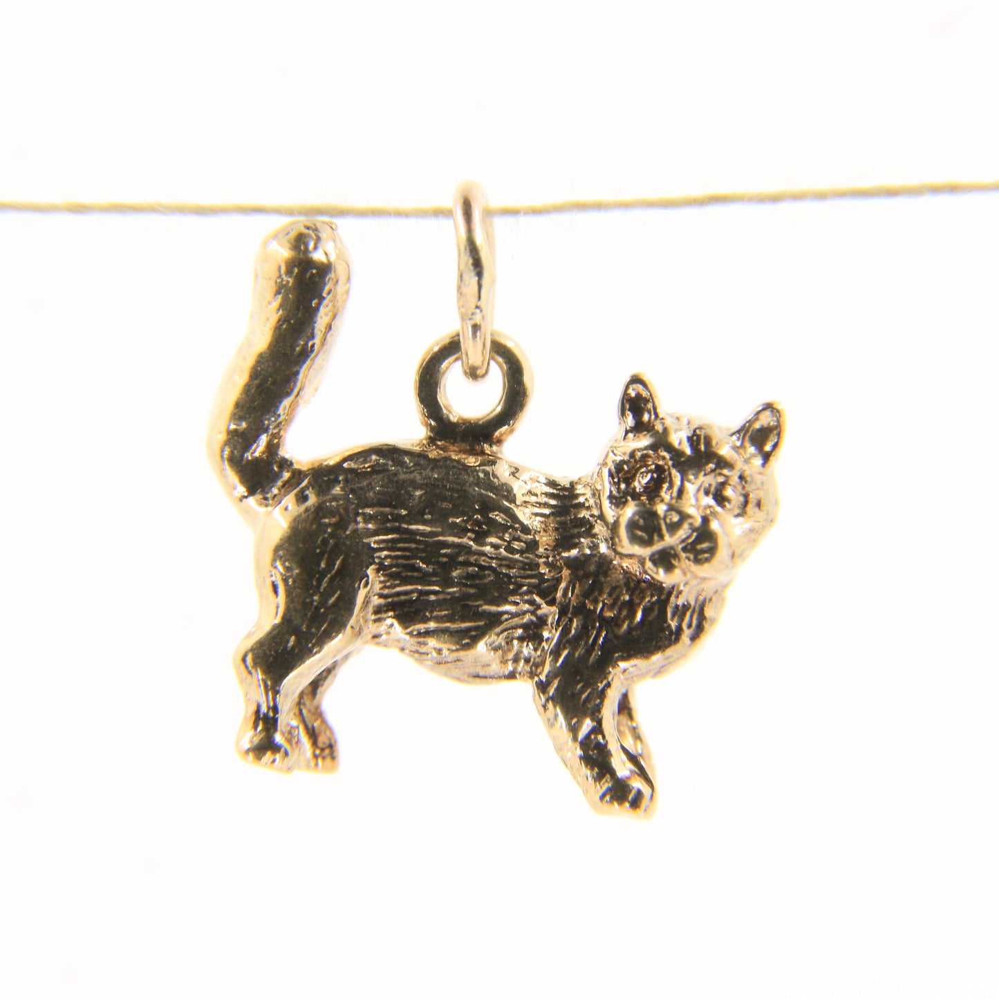 Vintage 9ct Hallmarked Cat Charm Pendant Yellow Gold Tail Up Feline Gift