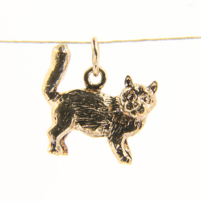 Vintage 9ct Hallmarked Cat Charm Pendant Yellow Gold Tail Up Feline Gift