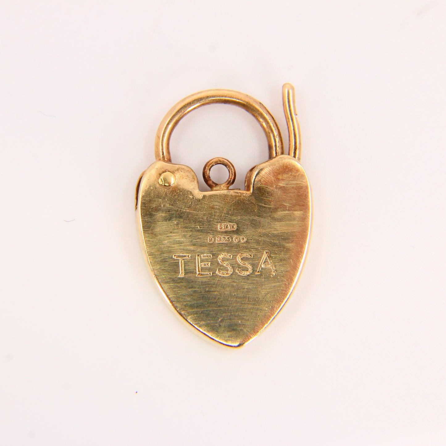 Vintage 9ct Engraved TESSA Heart Lock Gold Charm Padlock Closer Pendant Hallmarked