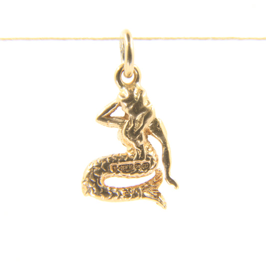 Vintage 9ct Hallmarked Yellow Gold Mermaid Charm Pendant Maritime Nautical Themed Gift