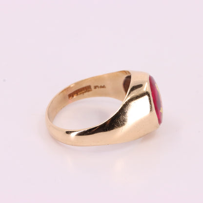 Vintage 9ct Hallmarked Gold Masonic Ruby Ring Square & Compass Mason Ring Boxed