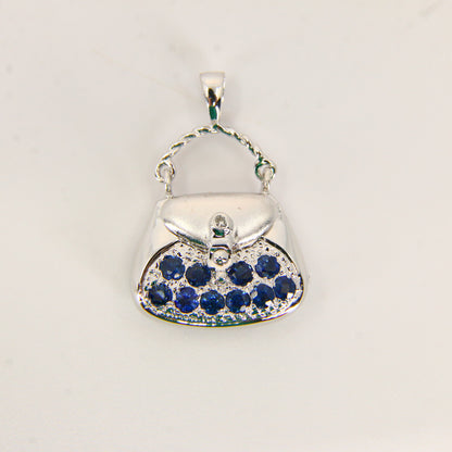 Vintage 14K White Gold Handbag Charm Blue Spinel Pendant Solid Gift