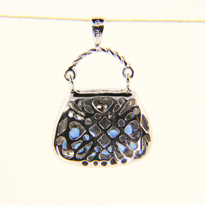 Vintage 14K White Gold Handbag Charm Blue Spinel Pendant Solid Gift