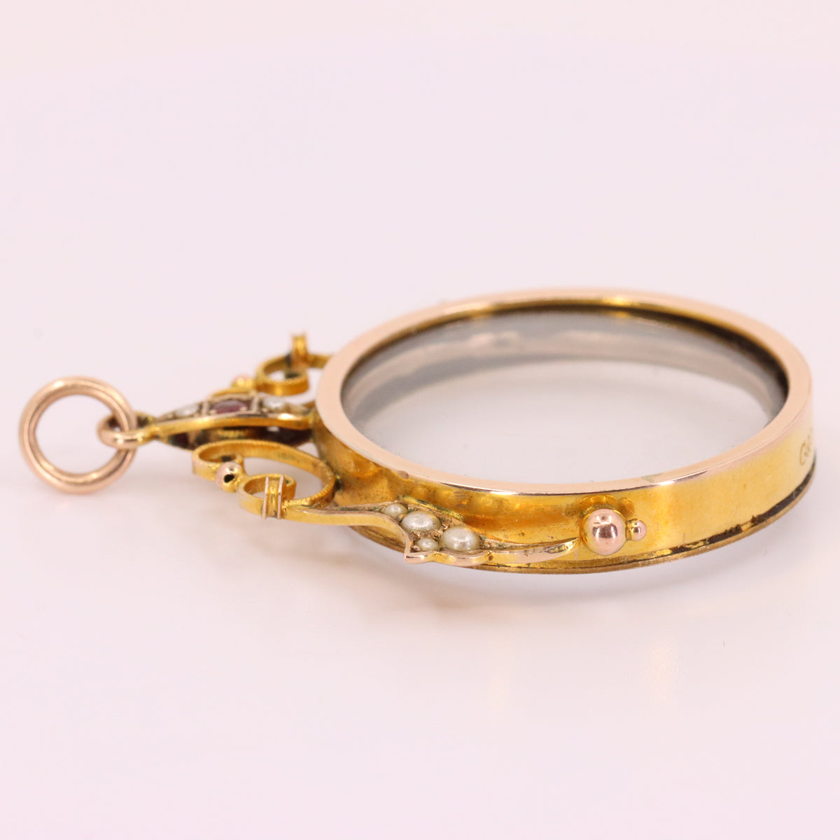 Antique 9ct Yellow Gold Ornate Seed Pearl Double Photo Drop Pendant Keepsake Gift