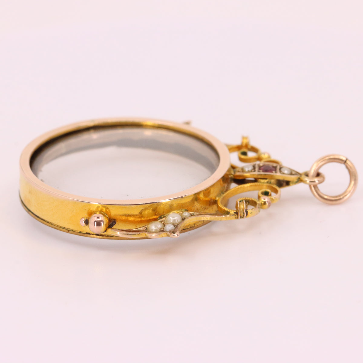 Antique 9ct Yellow Gold Ornate Seed Pearl Double Photo Drop Pendant Keepsake Gift