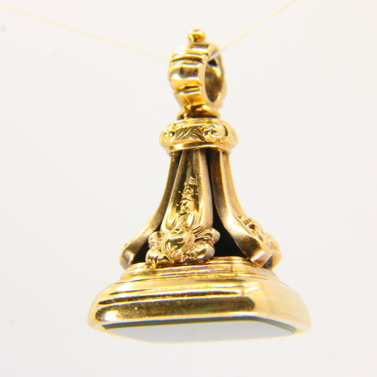 Antique 15 Carat Bloodstone Yellow Gold Drop Fob Charm Gold Pendant