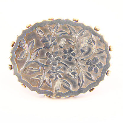 Antique Victorian 1880 Hallmarked Sterling Silver Floral Brooch Pin Collectible
