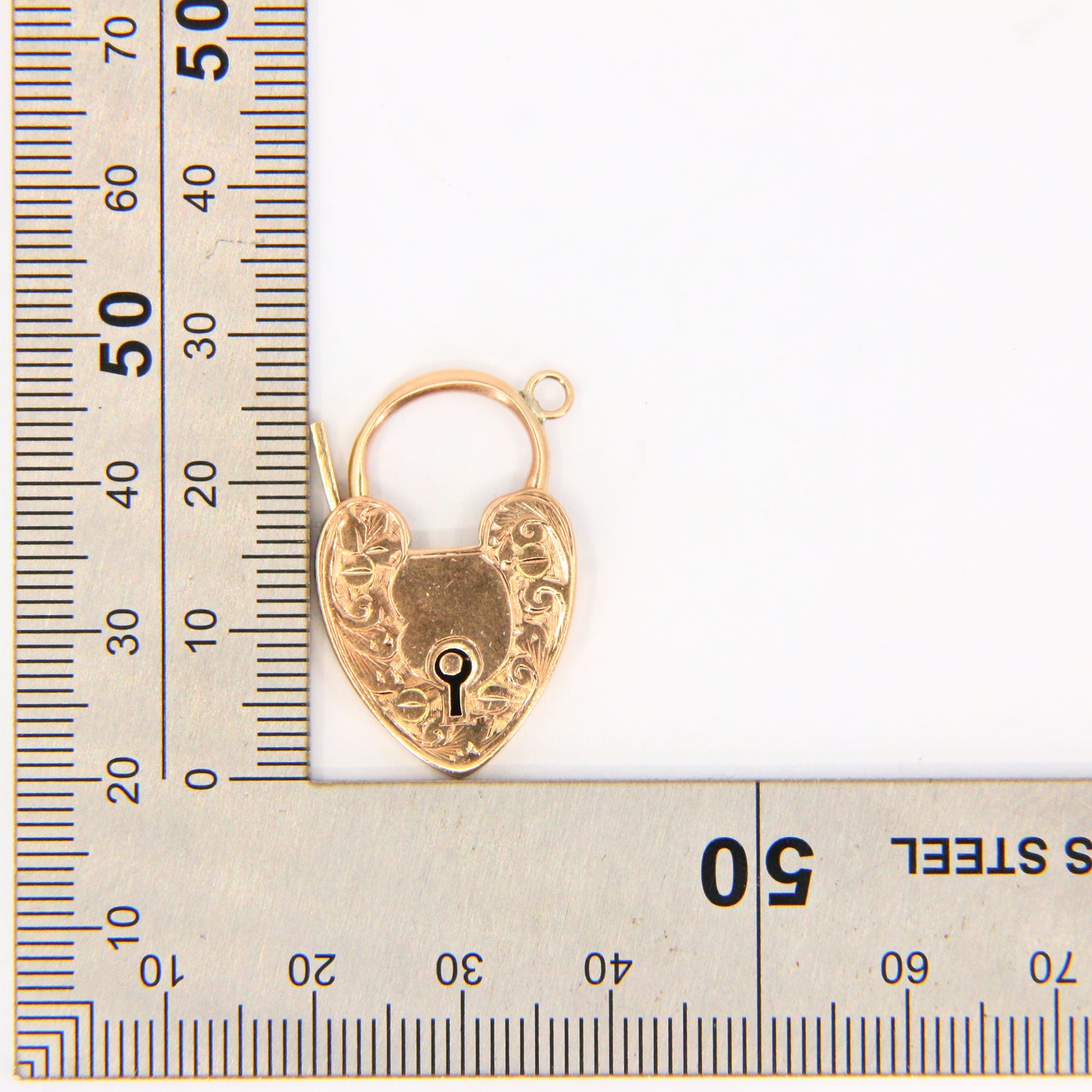 Vintage 9ct Engraved Heart Lock Gold Charm Padlock Closer Pendant