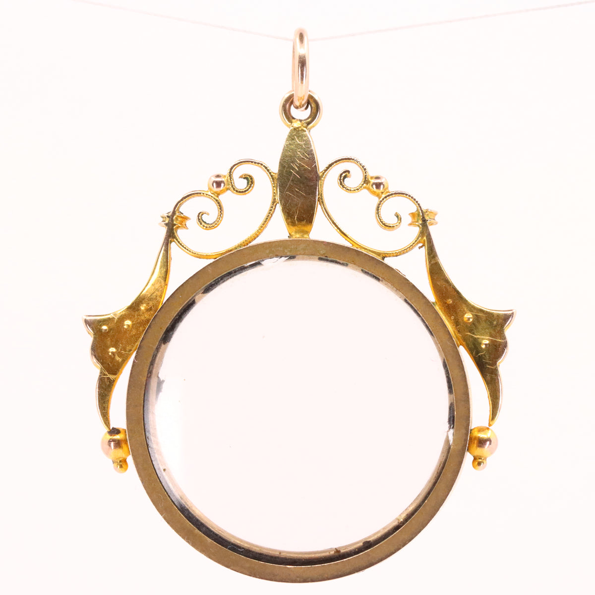Antique 9ct Yellow Gold Ornate Seed Pearl Double Photo Drop Pendant Keepsake Gift