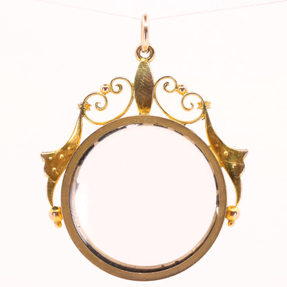 Antique 9ct Yellow Gold Ornate Seed Pearl Double Photo Drop Pendant Keepsake Gift