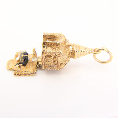 Vintage 9ct Hallmarked Gold Opening Church Pendant Enamel Wedding Charm Gift