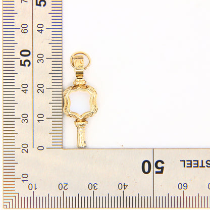 Antique 9ct Key Charm Foil Back & Chalcedony Decorative Watch Key Yellow Gold Pendant