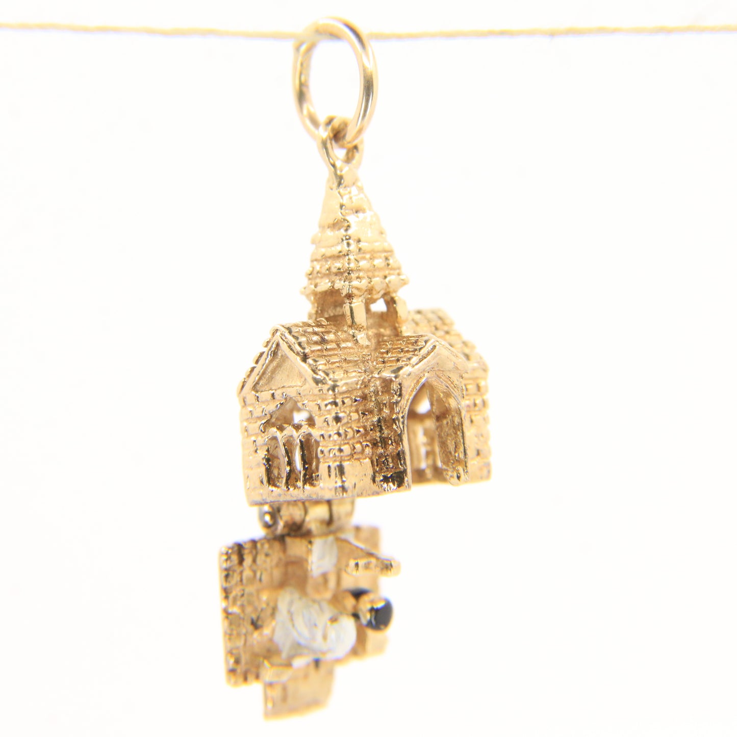 Vintage 9ct Hallmarked Gold Opening Church Pendant Enamel Wedding Charm Gift