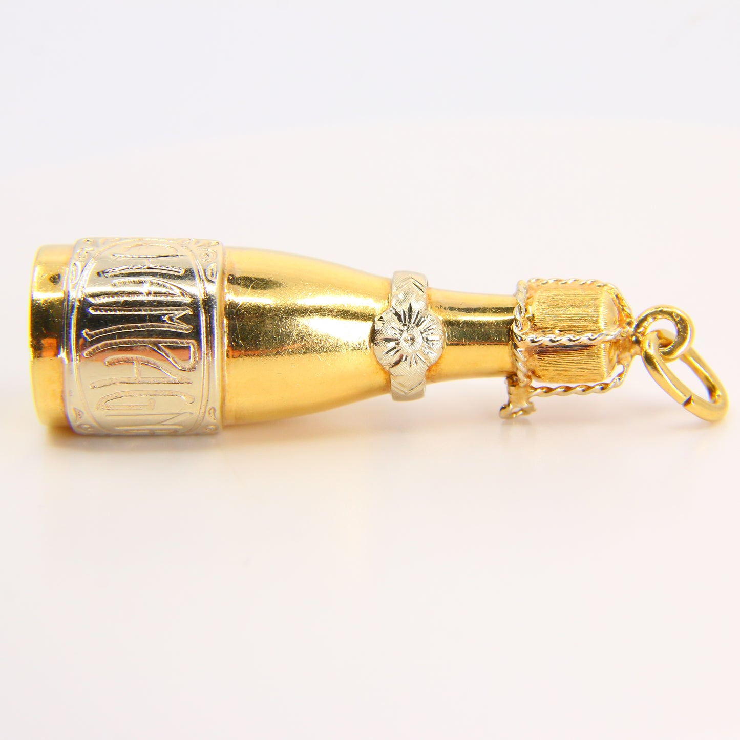 Vintage Large 18K Champagne Bottle Pendant 18 Carat Yellow Gold Charm