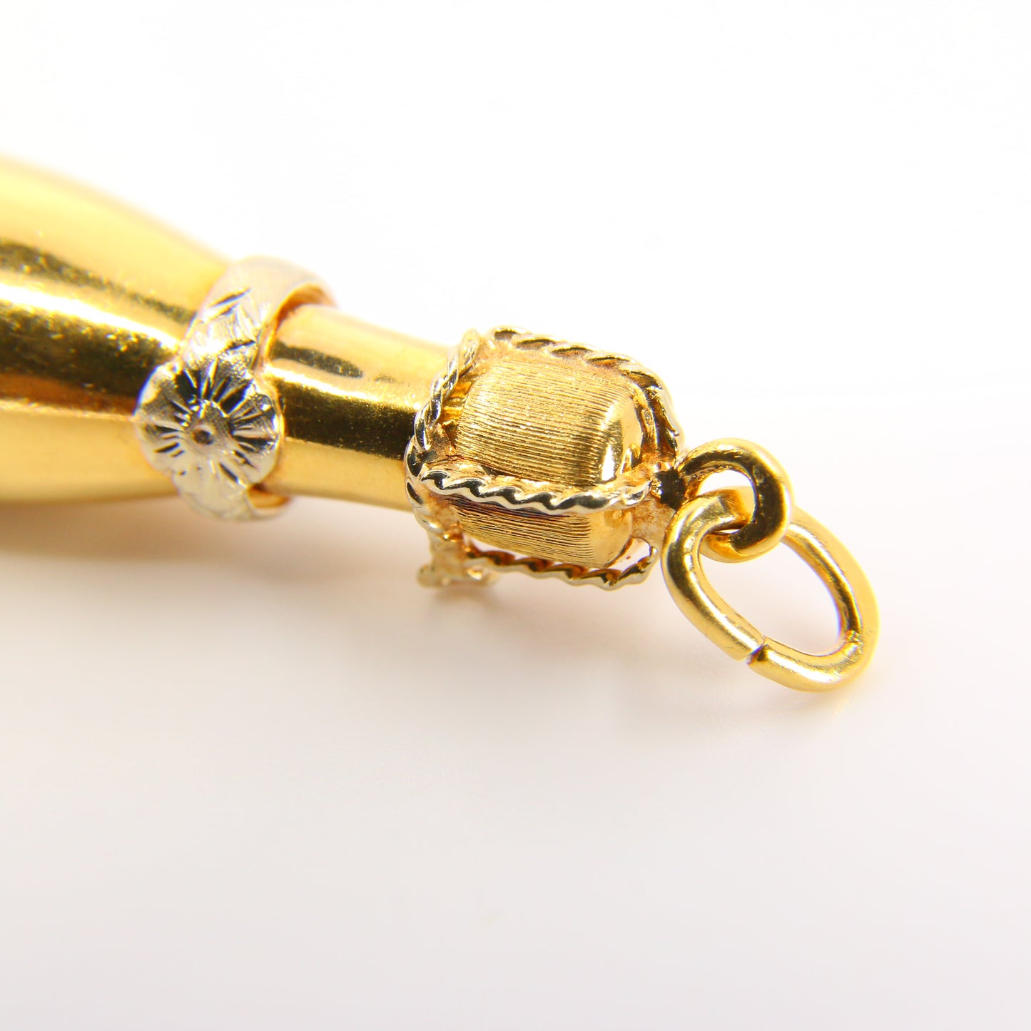 Vintage Large 18K Champagne Bottle Pendant 18 Carat Yellow Gold Charm