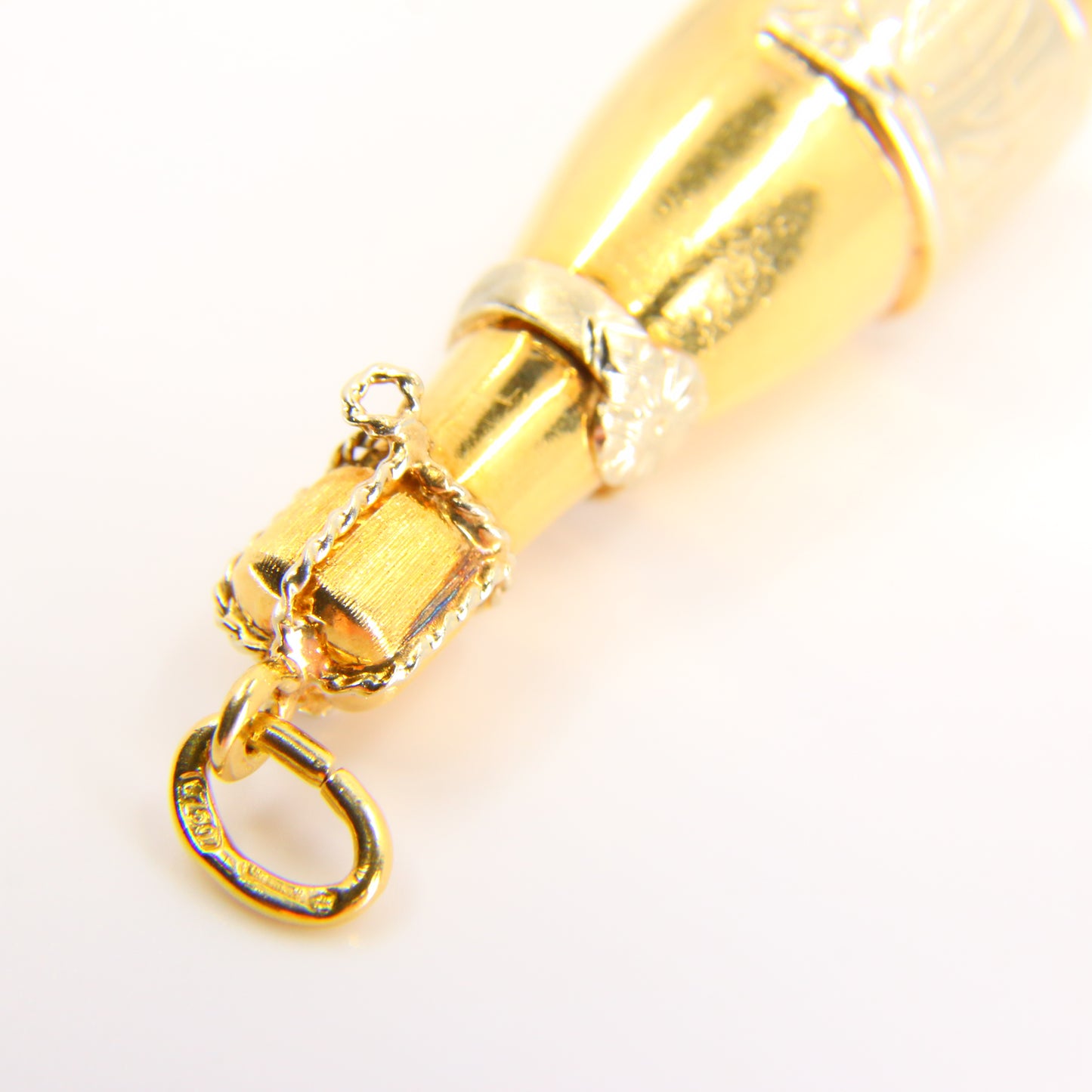 Vintage Large 18K Champagne Bottle Pendant 18 Carat Yellow Gold Charm