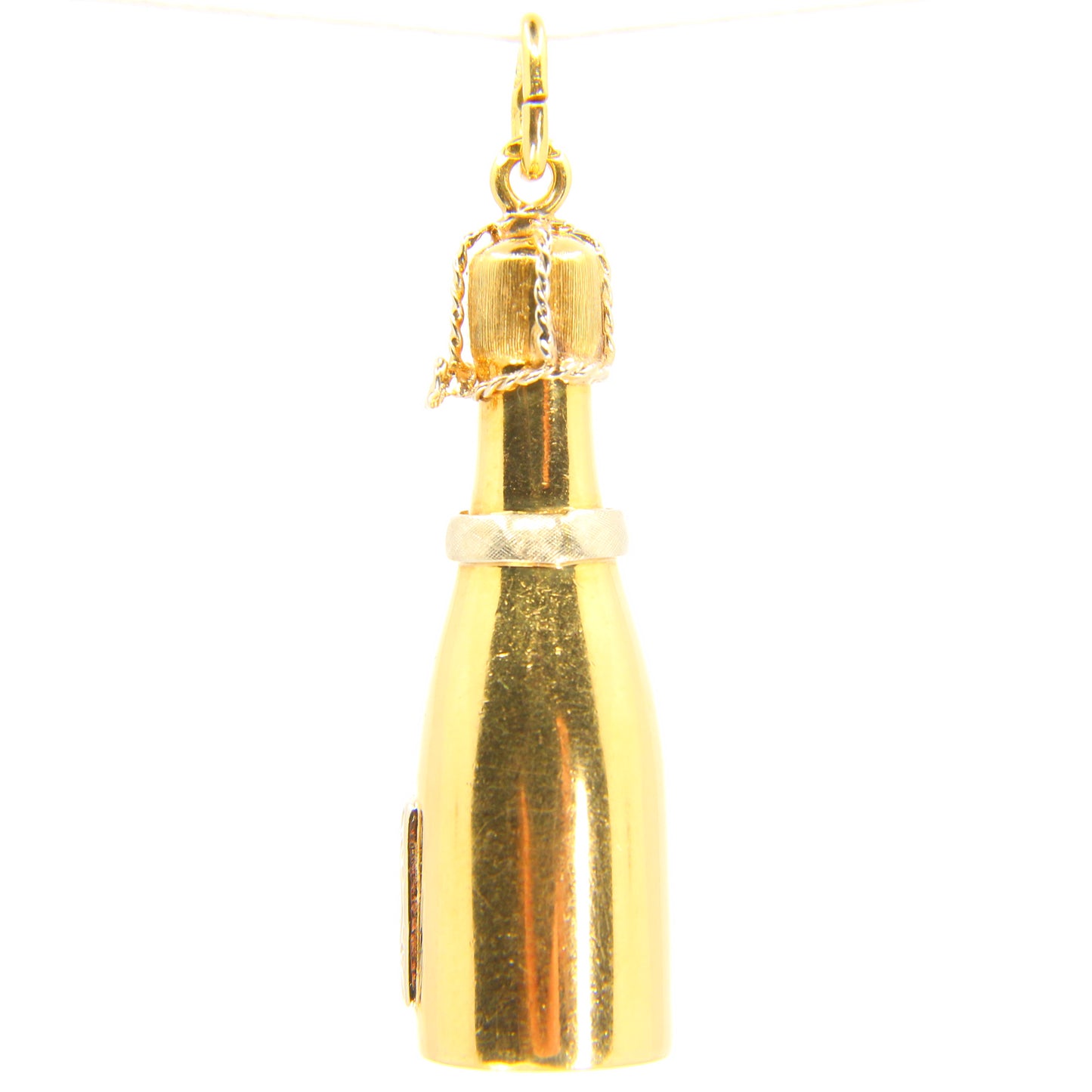 Vintage Large 18K Champagne Bottle Pendant 18 Carat Yellow Gold Charm