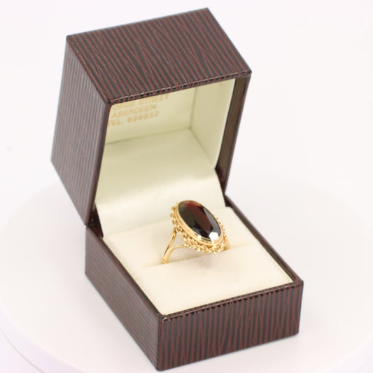 Vintage 9ct Hallmarked Gold Red Garnet Statement Ring UK Size Q Boxed Gift