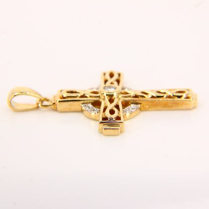 Vintage 9ct Hallmarked Gold Celtic Cross Pendant | Diamond Set Charm