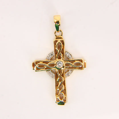 Vintage 9ct Hallmarked Gold Celtic Cross Pendant | Diamond Set Charm