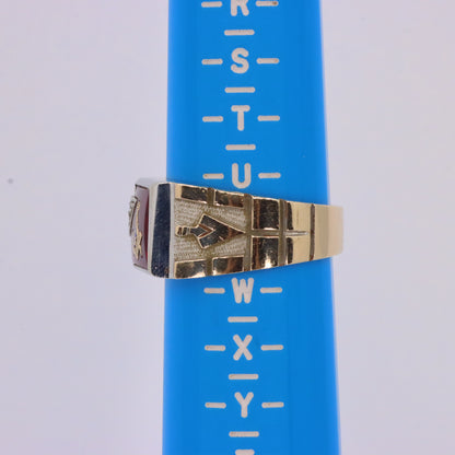 Vintage 10K/14K Gold Masonic Ring Diamond Ruby Freemason Signet Ring UK SIZE V