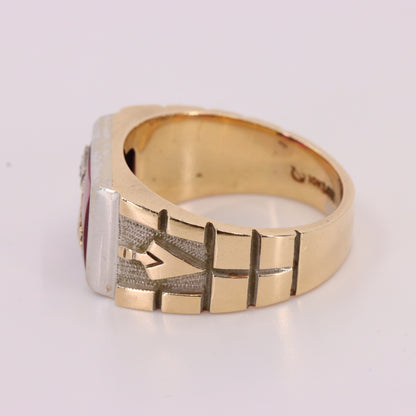Vintage 10K/14K Gold Masonic Ring Diamond Ruby Freemason Signet Ring UK SIZE V