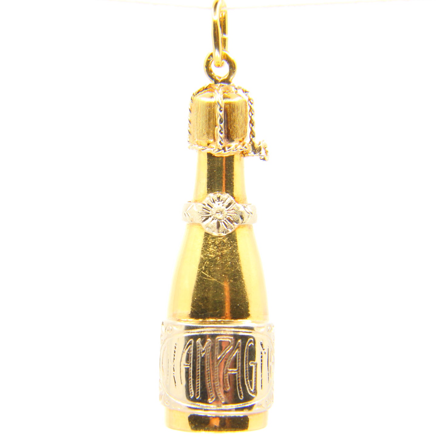 Vintage Large 18K Champagne Bottle Pendant 18 Carat Yellow Gold Charm