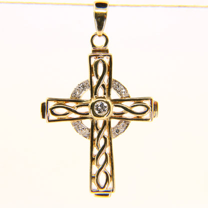 Vintage 9ct Hallmarked Gold Celtic Cross Pendant | Diamond Set Charm