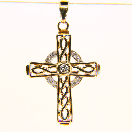 Vintage 9ct Hallmarked Gold Celtic Cross Pendant | Diamond Set Charm