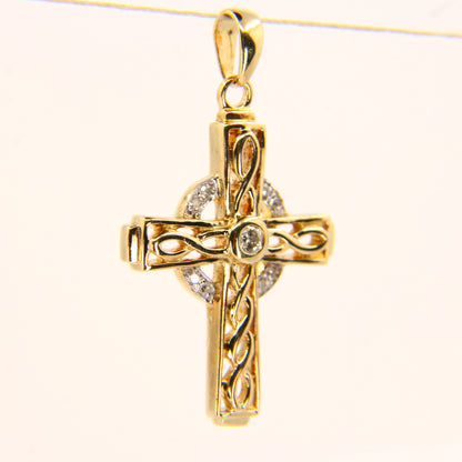 Vintage 9ct Hallmarked Gold Celtic Cross Pendant | Diamond Set Charm